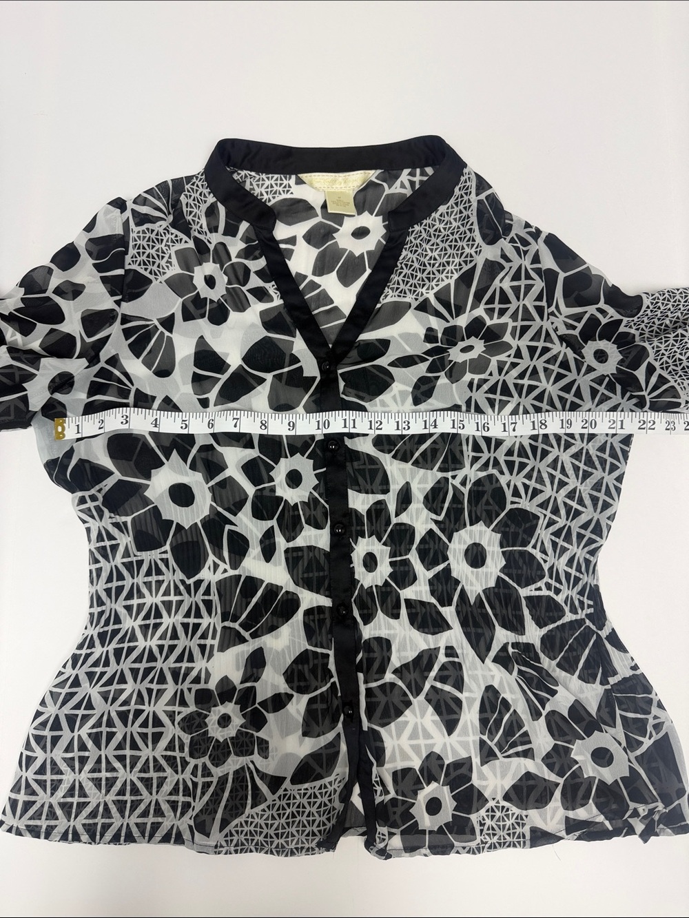 Black & White Floral V-Neck Blouse - Lightweight Women's Top - Picture 4 of 5